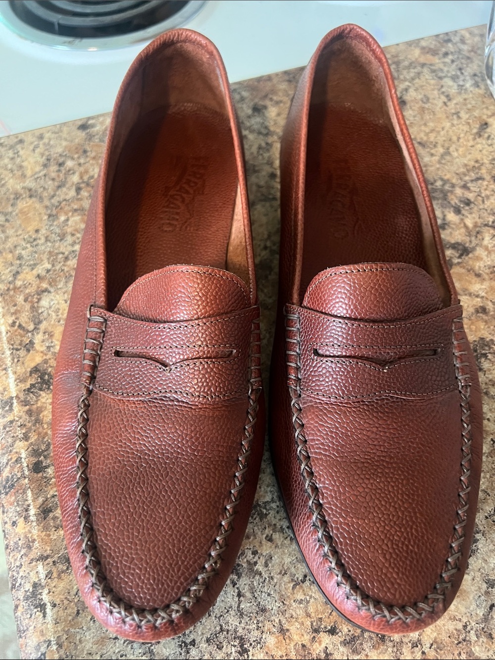 Salvatore Ferragamo Made in Italy men’s cognac penny loafers shoes size 10D.